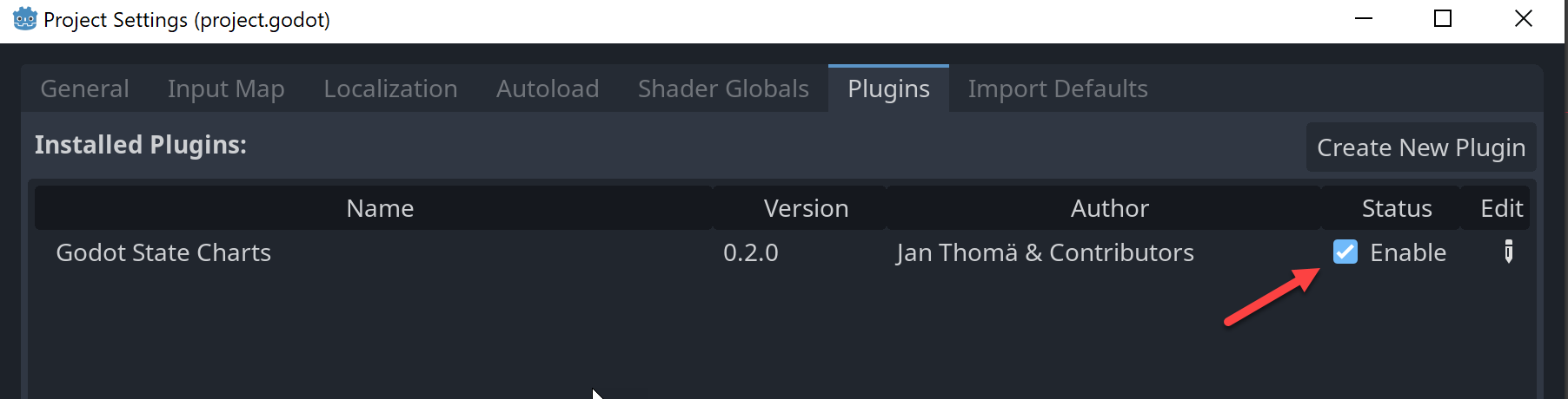 Enabling the plugin in the project settings