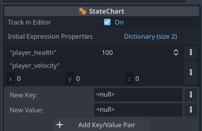 Setting initial properties in the state chart inspector.