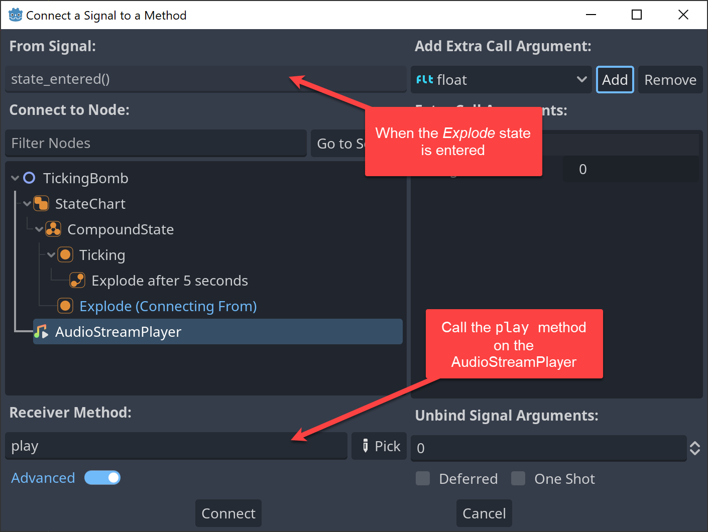 Running code when a state is entered.